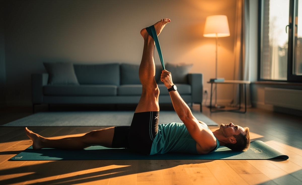 Diese einfache Dehnung mit dem Gürtel verbessert die Hüftbeweglichkeit dauerhaft.