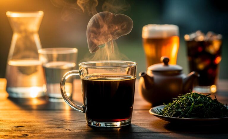 Illustration von schwarzem Kaffee als einfachem Getränk zur sanften Entlastung der Leber